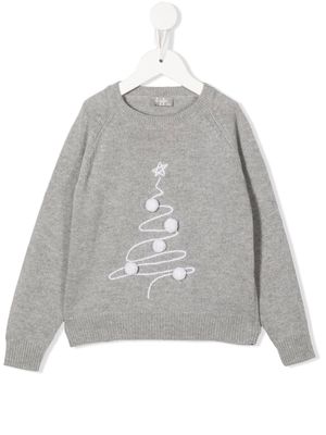 Il Gufo Christmas tree-print crew neck sweater - Grey