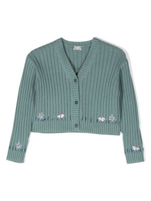 Il Gufo embroidered-flowers cropped cardigan - Green