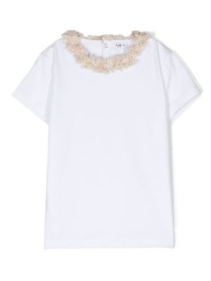 Il Gufo faux-fur trim stretch-cotton T-shirt - White
