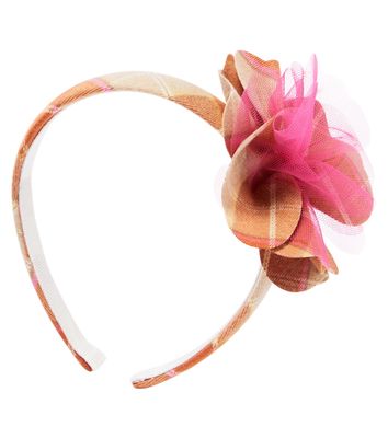 Il Gufo Floral-appliqué checked headband