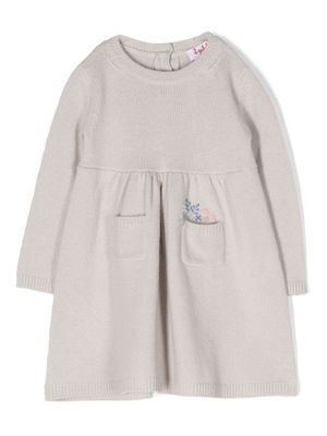 Il Gufo floral-embroidered tricot-knit dress - Neutrals