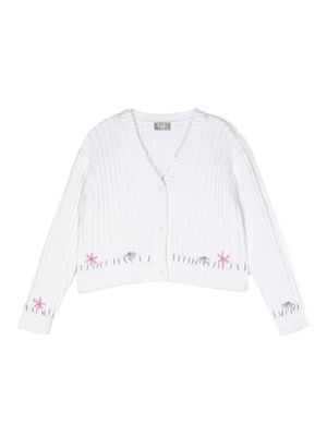 Il Gufo floral-embroidery ribbed cardigan - White