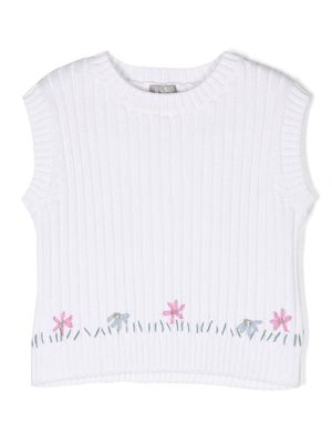 Il Gufo floral-embroidery ribbed-knit top - White