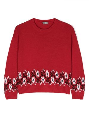 Il Gufo floral-embroidery virgin wool jumper - Red
