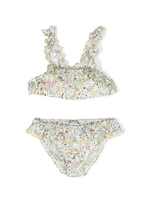 Il Gufo floral-print ruffle bikini set - White