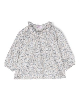 Il Gufo floral-print ruffle-collar shirt - White