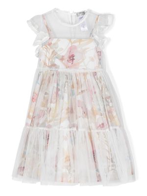 Il Gufo floral-print tulle dress - White