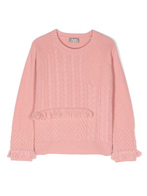 Il Gufo frayed-detailing cable-knit jumper - Pink