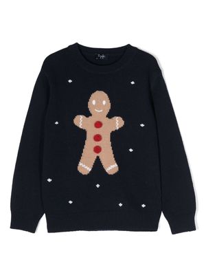 Il Gufo gingerbread-man intarsia-knit jumper - Blue