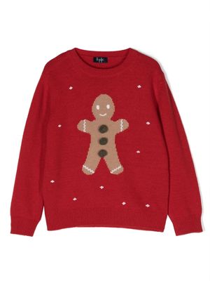 Il Gufo gingerbread-man intarsia-knit jumper - Red