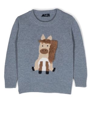 Il Gufo Horse Tricot knitted jumper - Blue