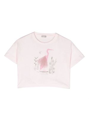 Il Gufo illustration-print cropped T-shirt - Pink