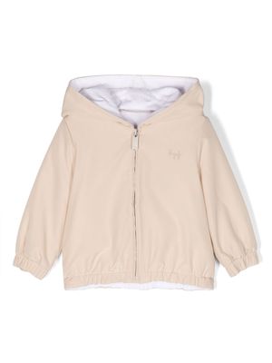 Il Gufo logo-embroidered hooded bomber jacket - Neutrals