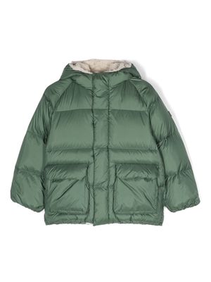 Il Gufo logo-patch hooded down jacket - Green
