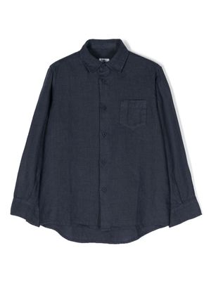 Il Gufo logo-patch linen shirt - Blue