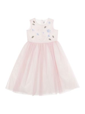 Il Gufo Pink Dress With Flowers Patch In Tulle Girl