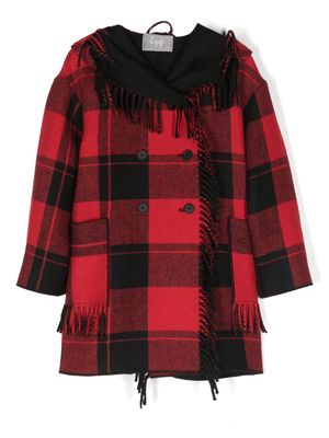 Il Gufo plaid-check fringed trench coat - Red