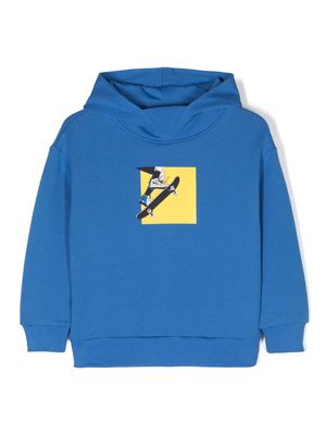 Il Gufo skater-print cotton hoodie - Blue