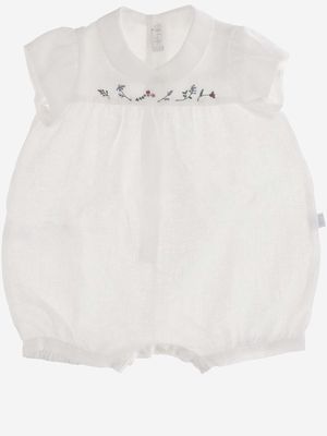 Il Gufo Soft Linen Romper With Embroidery