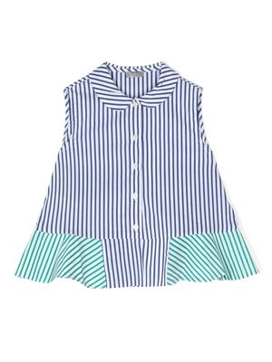 Il Gufo striped sleeveless ruffle-trim shirt - Blue