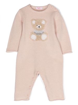 Il Gufo teddy bear-embroidery wool romper - Pink
