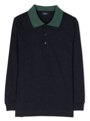 Il Gufo two-tone long-sleeve cotton polo shirt - Blue