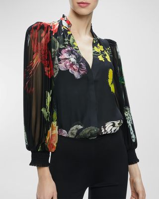 Ilan Essential Floral Pleated Button-Front Blouse