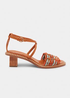 Ilana Woven Mixed Leather Ankle-Strap Sandals