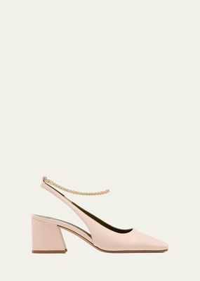Ilaria Leather Ankle-Chain Slingback Pumps