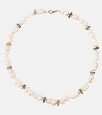 Ileana Makri 9kt gold pearl beaded necklace with labradorites