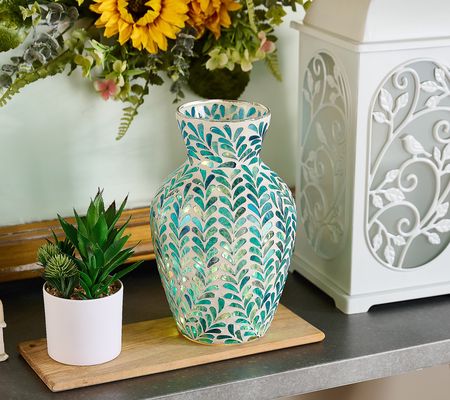 Illuminated Mosaic Vine Hurricane Vase by Valerie
