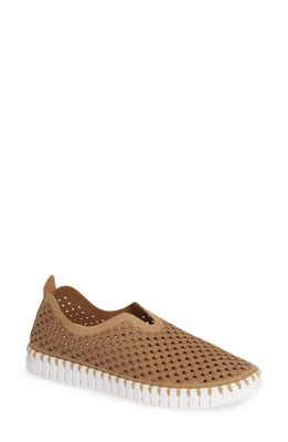 Ilse Jacobsen Tulip 139 Perforated Slip-On Sneaker in Latte Fabric