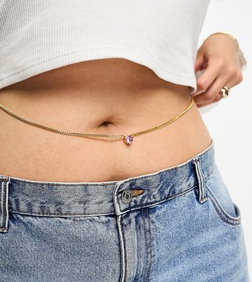 Image Gang Curve 18kt gold plated belly chain with purple crystal heart pendant