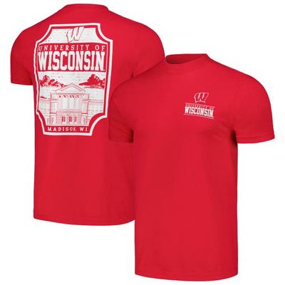 IMAGE ONE Men's Red Wisconsin Badgers Campus Badge Comfort Colors T-Shirt