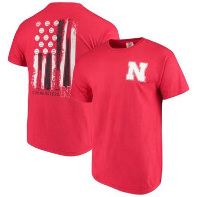 IMAGE ONE Men's Scarlet Nebraska Huskers Baseball Flag Comfort Colors T-Shirt