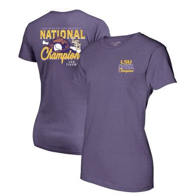 IMAGE ONE Women's Heather Purple LSU Tigers 2023 NCAA Men's Baseball College World Series Champions Glove & Bat T-Shirt