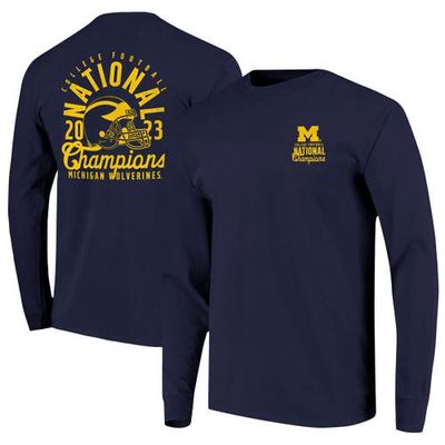 IMAGE ONE Youth Navy Michigan Wolverines College Football Playoff 2023 National Champions Comfort Colors Mascot Overlay Long Sleeve T-Shirt at