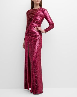 Iman Ruched Two-Tone Sequin Column Gown
