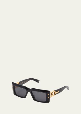 Imperial Black Acetate & Titanium Rectangle Sunglasses
