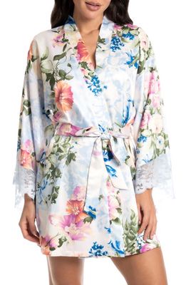 In Bloom by Jonquil Amour Floral Lace Trim Satin Wrap in Heather Blue 