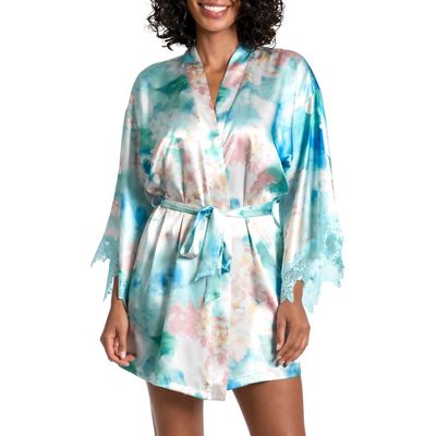 In Bloom by Jonquil Casablance Floral Print Short Robe in Pale Aqua 