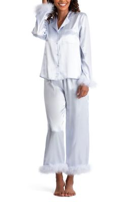 In Bloom by Jonquil Feather Trim Satin Pajamas in Blue