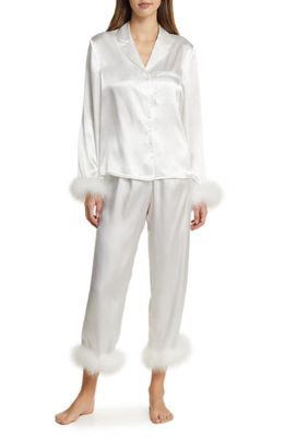 In Bloom by Jonquil Feather Trim Satin Pajamas in Ivory