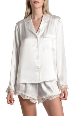In Bloom by Jonquil Felicity Lace Trim Long Sleeve Satin Shorts Pajamas in Off White