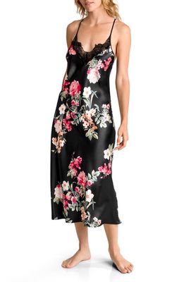 In Bloom by Jonquil Lace Trim Satin Nightgown in Black