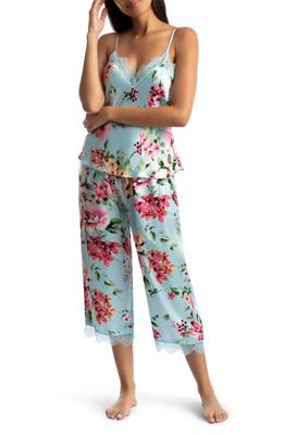 In Bloom by Jonquil Larissa Floral Satin Camisole Crop Pajamas in Light Turquoise