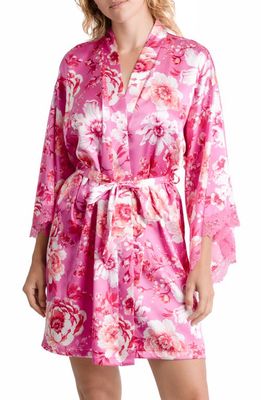 In Bloom by Jonquil My Valentine Floral Satin Wrap Robe in Hot Pink