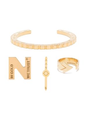 IN GOLD WE TRUST PARIS Compass bangle, earring and ring set