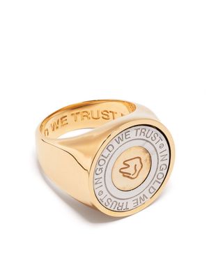 IN GOLD WE TRUST PARIS engraved-logo signet ring