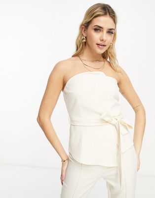 In The Style bandeau top with tie waist in cream - part of a set-White